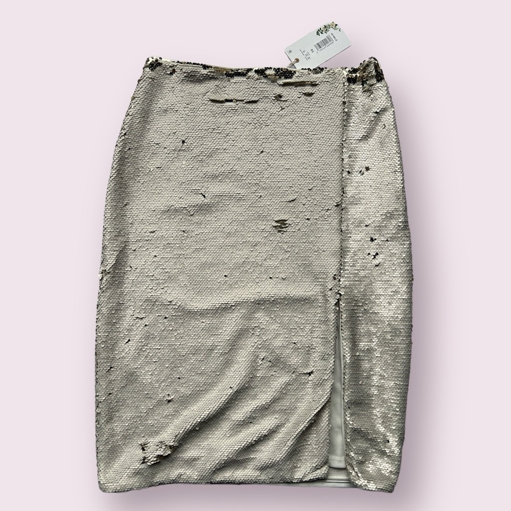 Chelsea & Violet Cream and Gold Flip Sequin Midi Skirt 10